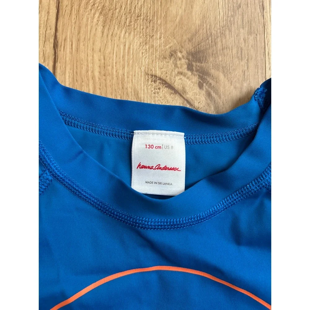 Hanna Andersson Boys Blue Shark Graphic Long Sleeve Rash Guard Swim Shirt Size 8